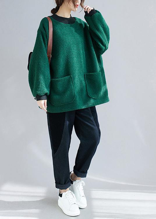 O Neck Pockets Clothes for Tutorials Green Shirt