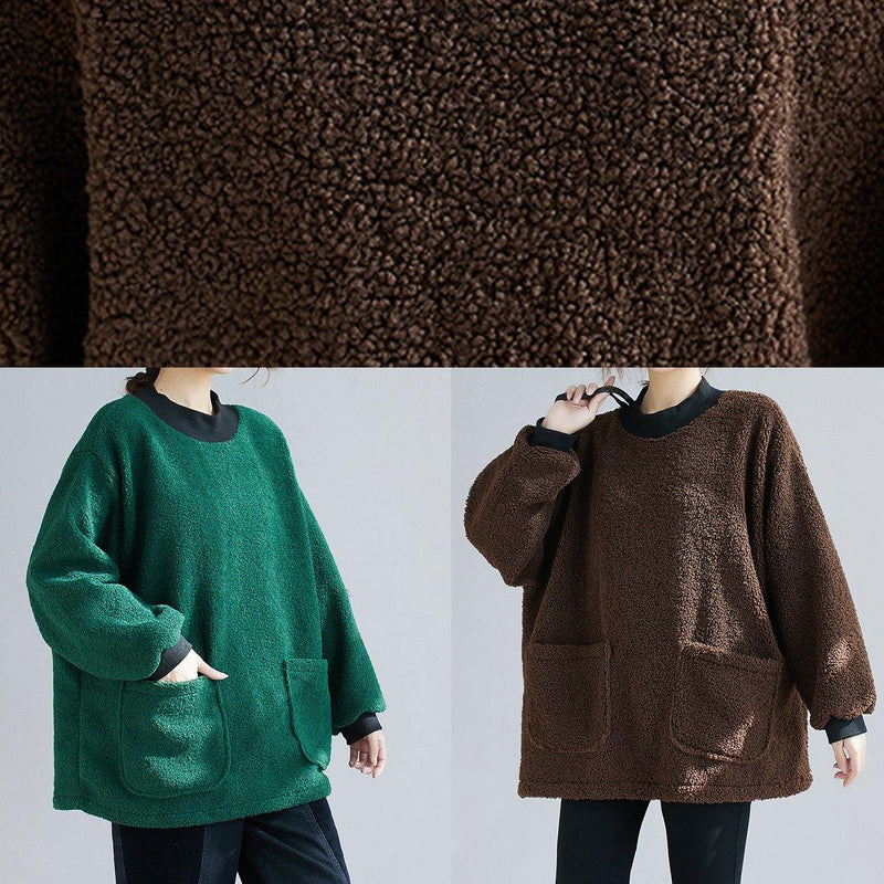 O Neck Pockets Clothes for Tutorials Green Shirt