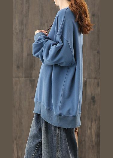 O Neck Top Silhouette Shape Blue Cartoon Print Top