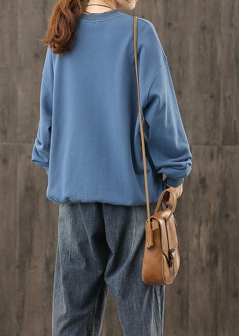 O Neck Top Silhouette Shape Blue Cartoon Print Top