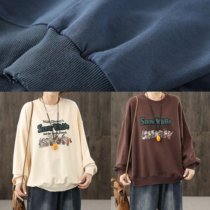 Bohemian o neck top silhouette Shape blue Cartoon print top