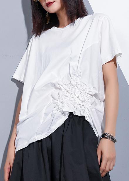 O Neck Cinched Cotton Clothes for Design White Blouses Summer