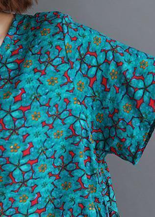 Sold Out- O Neck Cinched Cotton Shirts Wardrobes Green Print Blouse Summer
