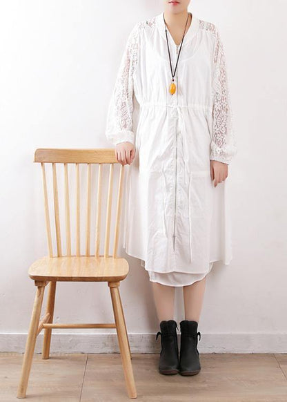 O Neck Zippered Tunic Pattern White Cotton Outwears Fall