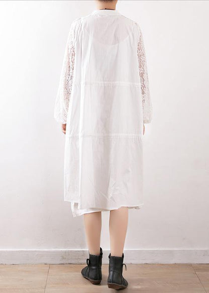 O Neck Zippered Tunic Pattern White Cotton Outwears Fall
