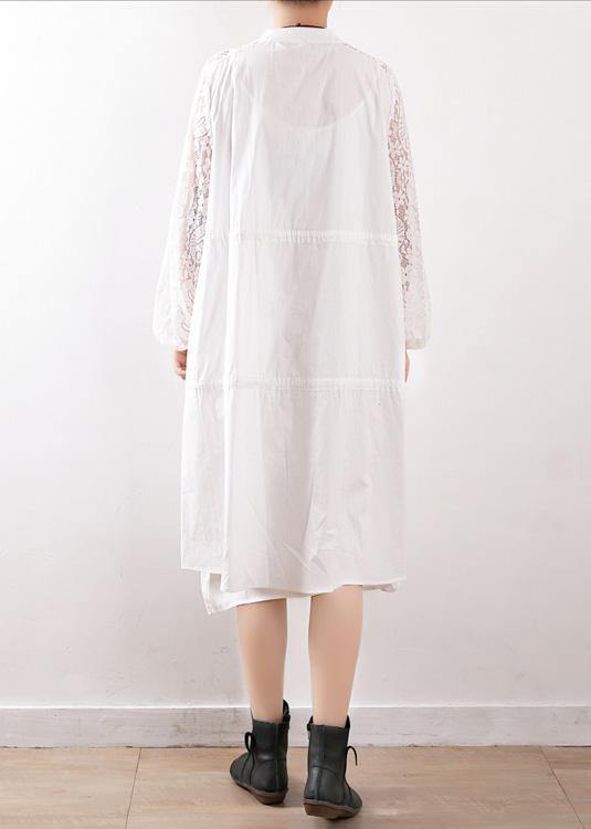 O Neck Zippered Tunic Pattern White Cotton Outwears Fall