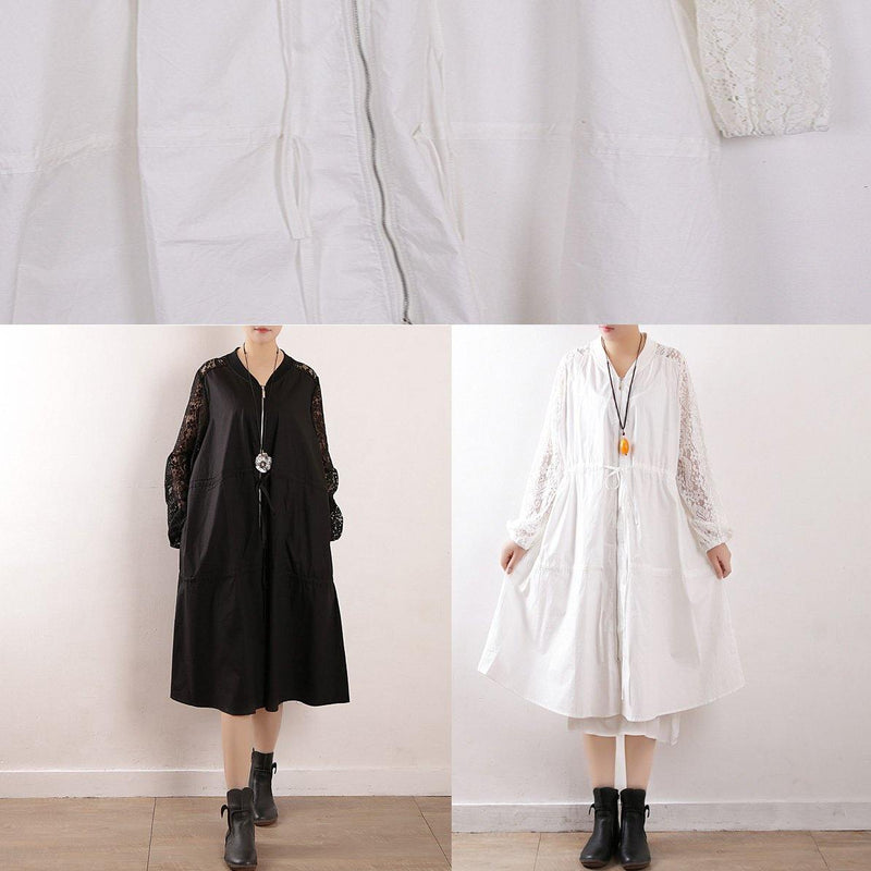 O Neck Zippered Tunic Pattern White Cotton Outwears Fall