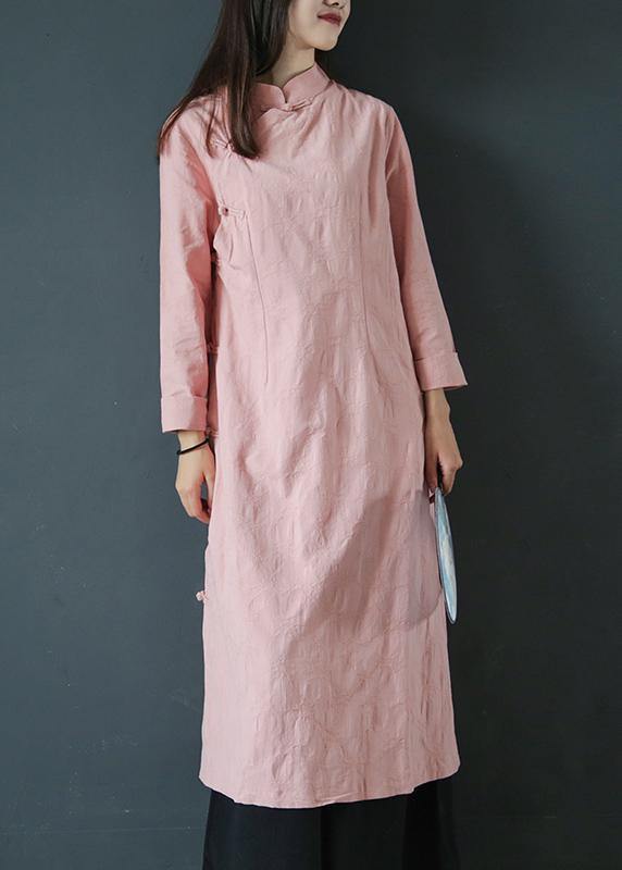 Pink Wardrobes Stand Collar Chinese Button Traveling Dress