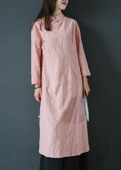 Pink Wardrobes Stand Collar Chinese Button Traveling Dress