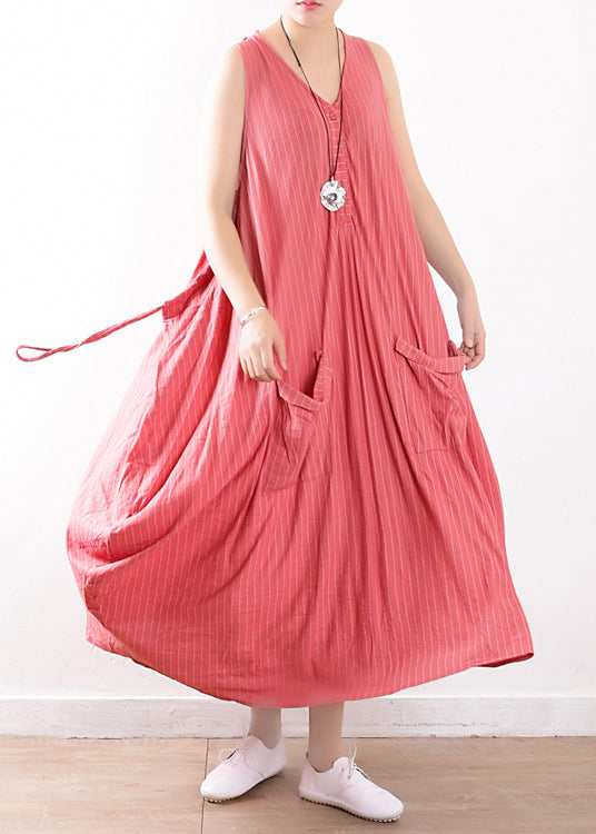 Pink Linen Robes Fabrics O Neck Clothing Summer Dress