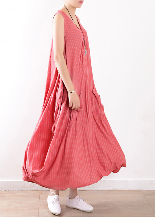 Pink Linen Robes Fabrics O Neck Clothing Summer Dress