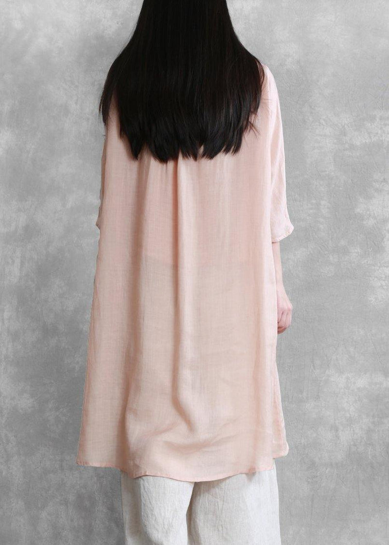 Pink Tops O Neck Asymmetric Short Blouses