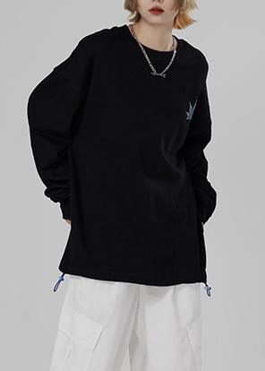 Prints Cotton Fallclothes for Neckline Black Top