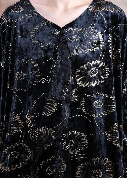 Prints Velour Dresses Work Black V Neck Kaftan Dress Fall