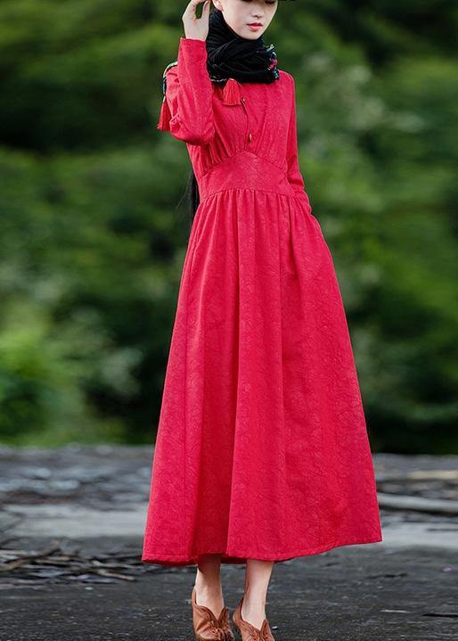 Red Jacquard Clothes for Lapel Patchwork Dresses Spring Dresses
