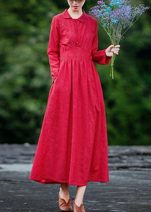 Red Jacquard Clothes for Lapel Patchwork Dresses Spring Dresses