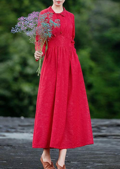 Red Jacquard Clothes for Lapel Patchwork Dresses Spring Dresses