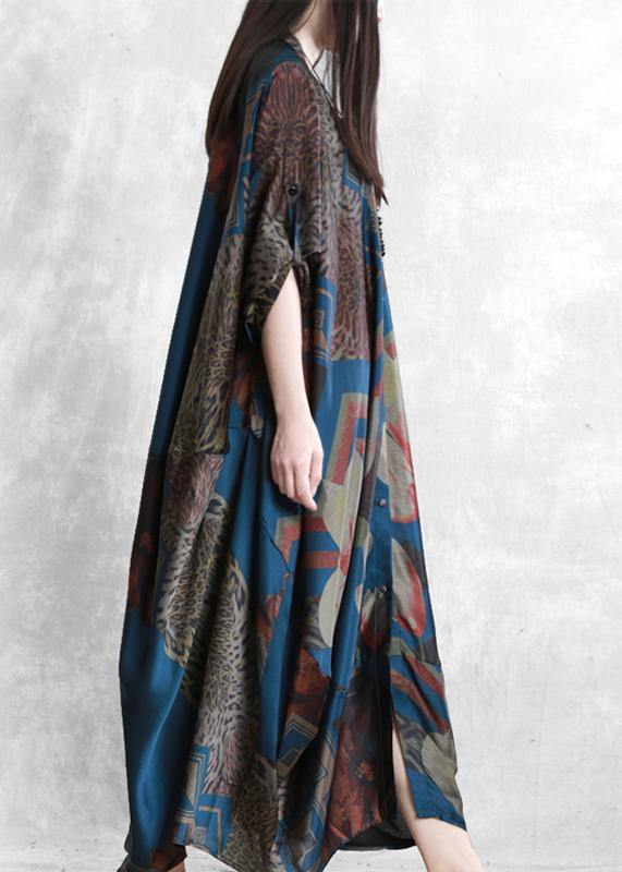 Stand Collar Asymmetric Clothes for Ideas Dark Blue Print Dress