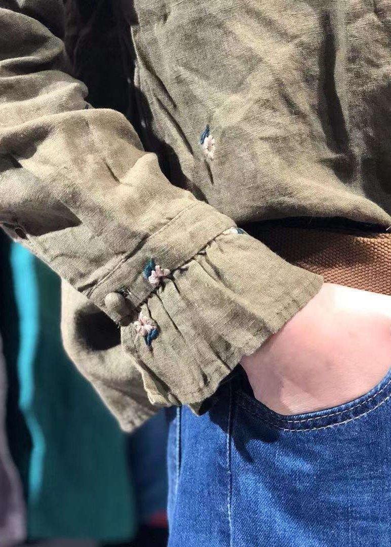 Stand Collar Linen Shirts Ideas Green Shirts Autumn