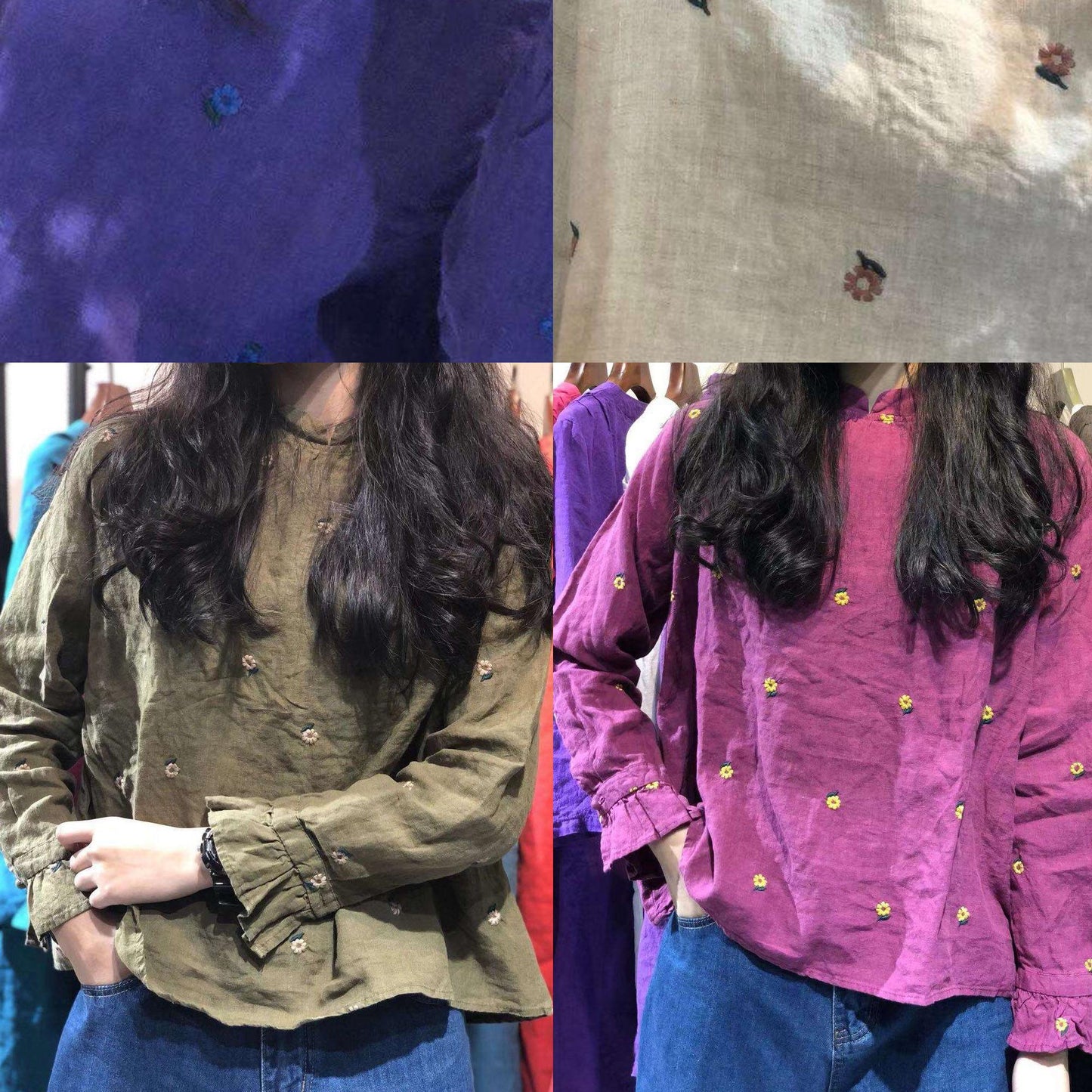 Bohemian stand collar linen shirts Fashion Ideas green shirts autumn