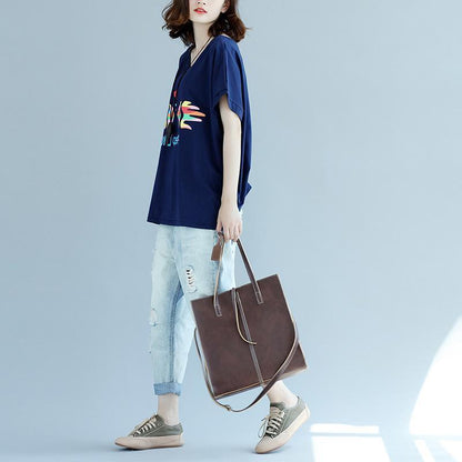 V Neck Batwing Sleeve Cotton Tunic Pattern Fitted Sewing Blue Tops