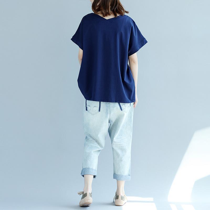 V Neck Batwing Sleeve Cotton Tunic Pattern Fitted Sewing Blue Tops