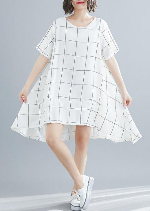 White Cotton Outfit Tunic Tops Plaid Baggy Summer Dresses
