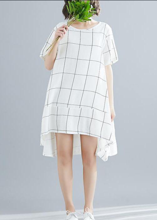 White Cotton Outfit Tunic Tops Plaid Baggy Summer Dresses