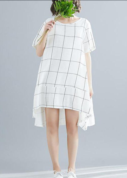 White Cotton Outfit Tunic Tops Plaid Baggy Summer Dresses