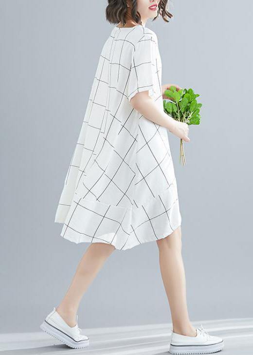 White Cotton Outfit Tunic Tops Plaid Baggy Summer Dresses