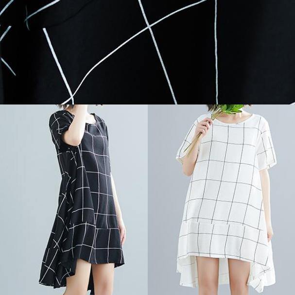 White Cotton Outfit Tunic Tops Plaid Baggy Summer Dresses