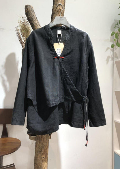 Bohemian Print3 linen Blouse v neck fall top