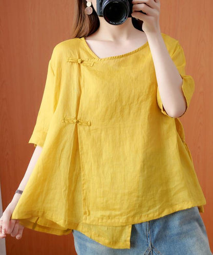 Yellow Clothes O Neck Cinched Dresses Blouse