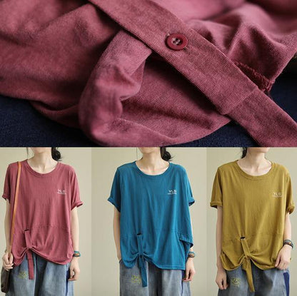 Yellow Cotton Linen Tops Blouses O Neck Letter Clothing Summer Blouses