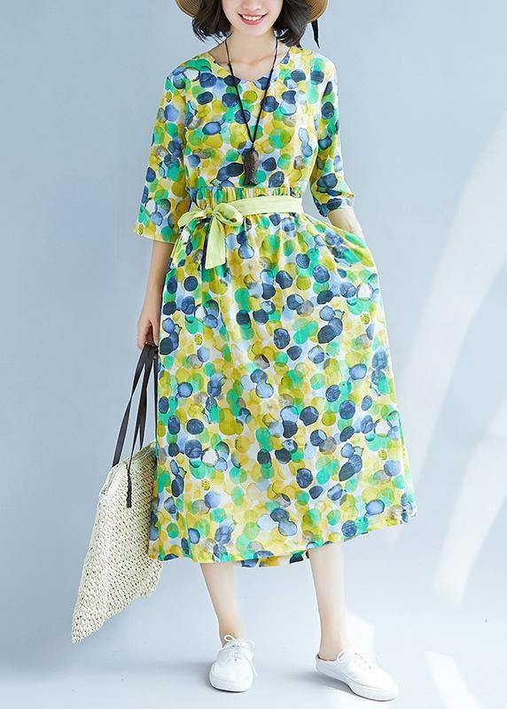 Yellow Prints Linen Soft Surroundings Cinched Waist a Line Summer Dresses