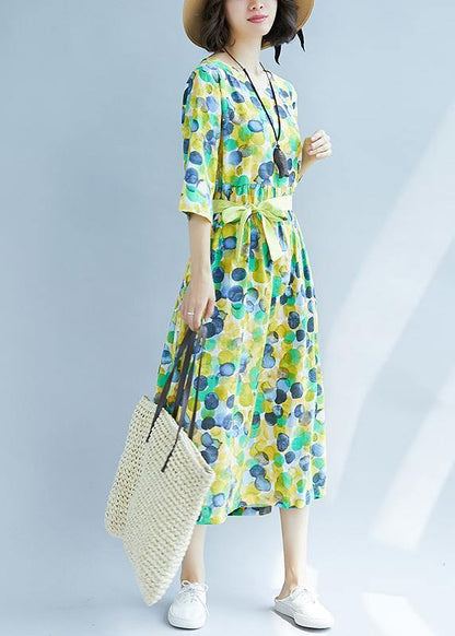 Yellow Prints Linen Soft Surroundings Cinched Waist a Line Summer Dresses