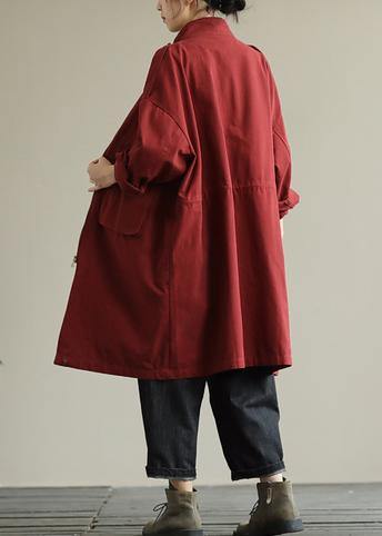 Zippered Pockets Fine Fall Coats Red Baggy Coat