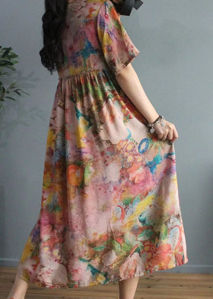 Silk Floss Robes O Neck Cinched Loose Summer Dress