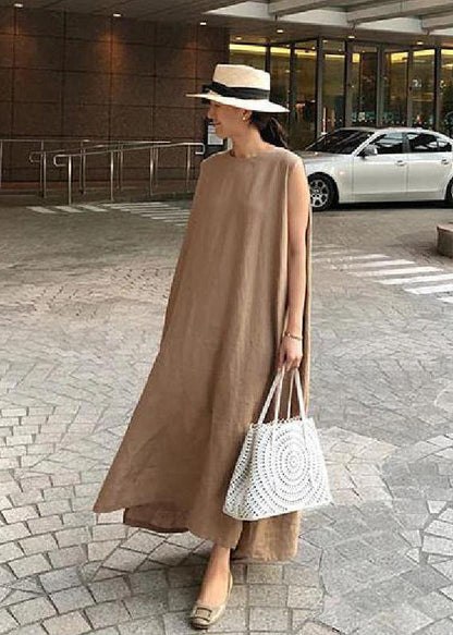 O Neck Side Open Linen Cotton Clothes Fabrics Print1 Dress