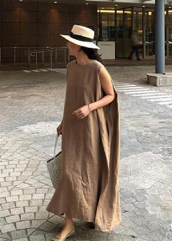 O Neck Side Open Linen Cotton Clothes Fabrics Color Texture Dress
