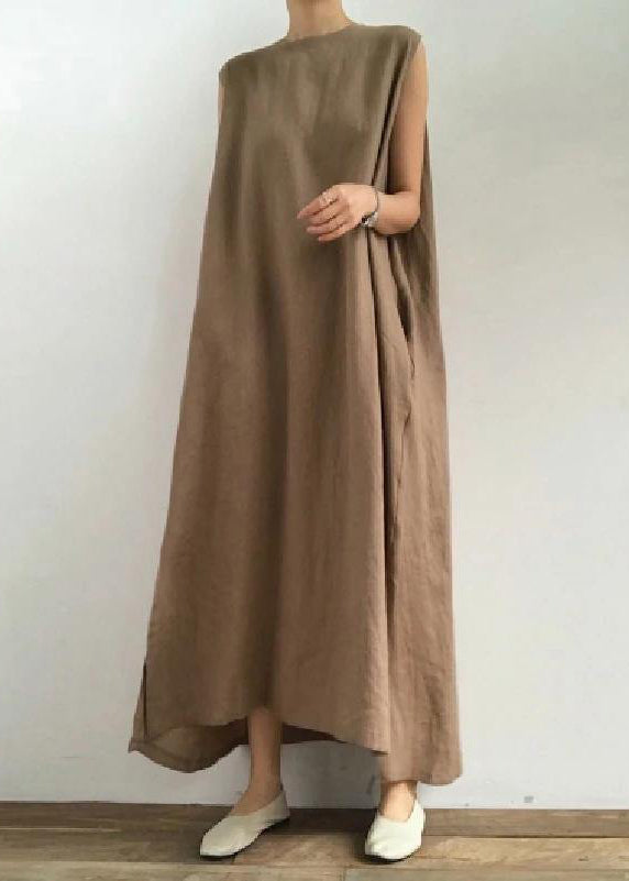 O Neck Side Open Linen Cotton Clothes Fabrics Print3 Dress