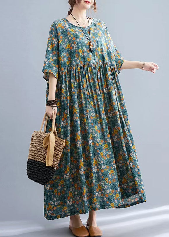 Yellow O-neck Cinched Pockets Long Dress Long Sleeve
