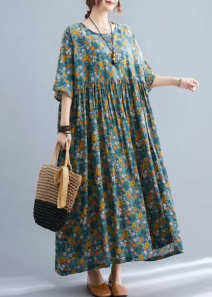 Yellow O-neck Cinched Pockets Long Dress Long Sleeve