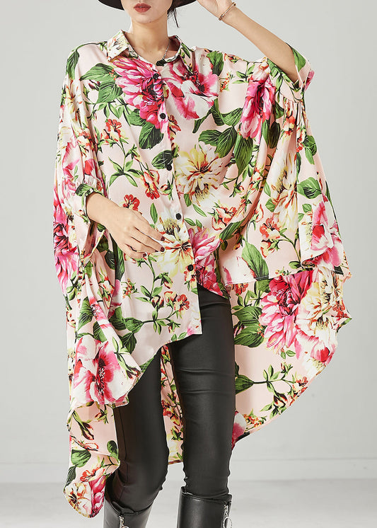 Apricot Print Low High Design Chiffon Shirt Dresses Spring