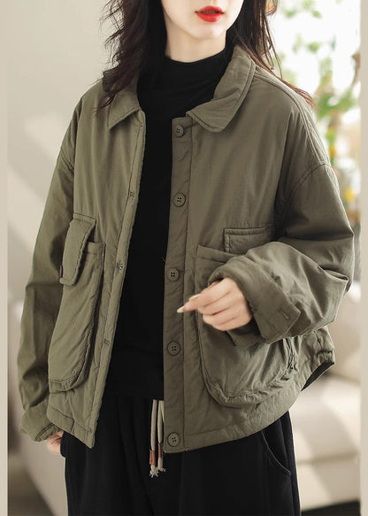 Army Green Oversized Pockets Fine Cotton Filled Parkaer Winter