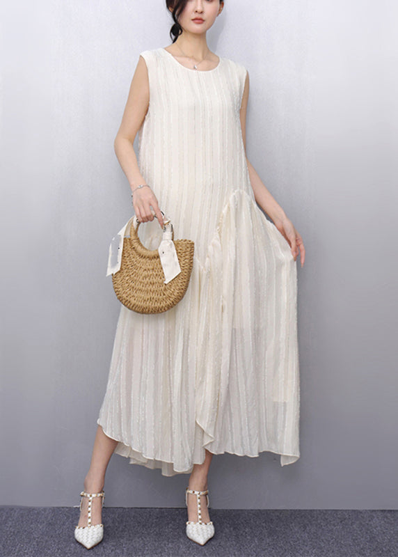 Beige O-neck Patchwork Party Maxi Dress Sleeveless