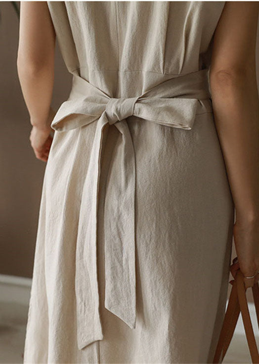 Beige O-neck Slim Fit Cotton Holiday Dresses Summer
