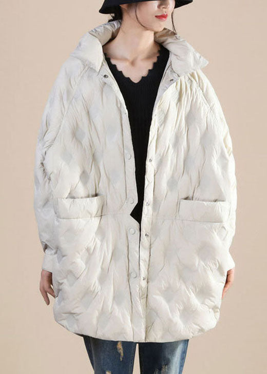 Beige Pockets Patchwork Winter Duck Down Jackets