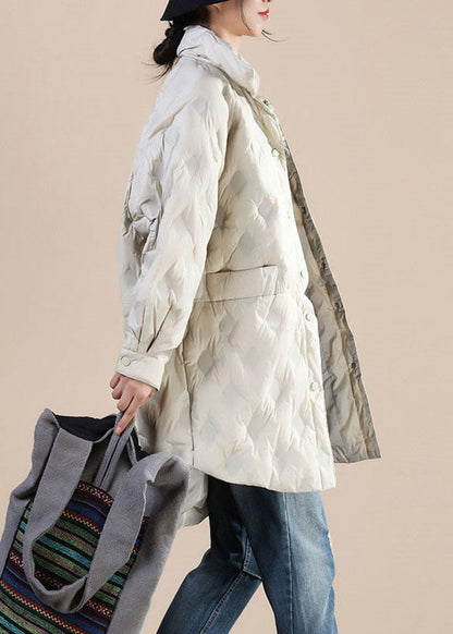 Beige Pockets Patchwork Winter Duck Down Jackets