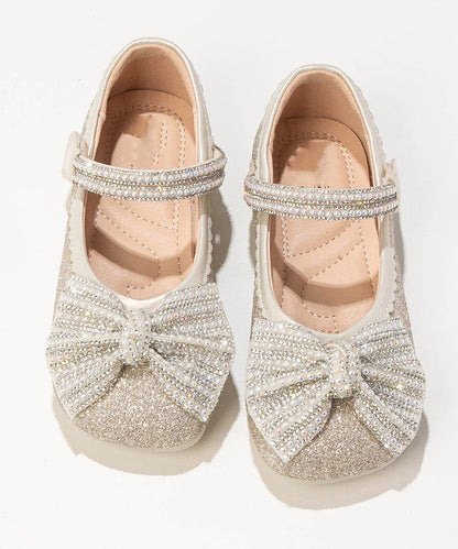 Beige Zircon Buckle Strap Kids Flat Feet Shoes